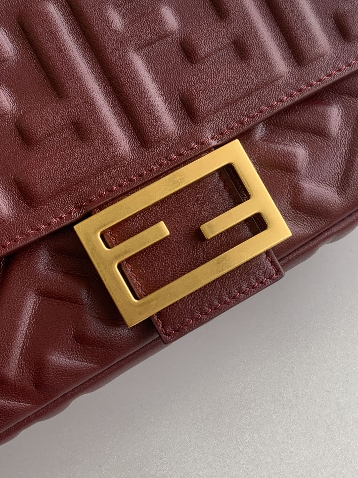 Fendi Medium Baguette Nappa Leather with FF Motif Shoulder Bag Claret